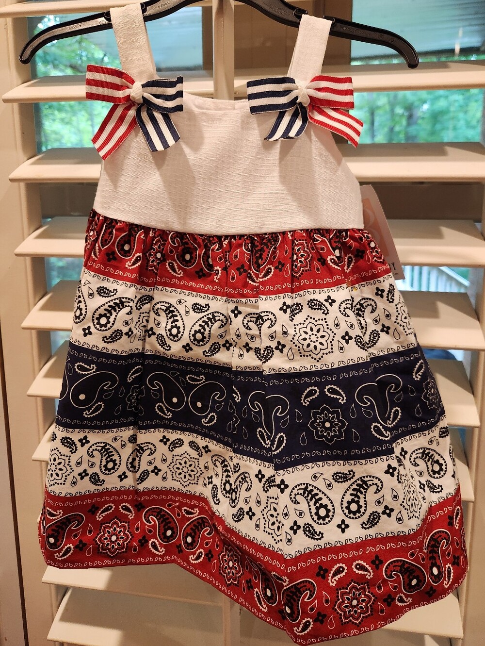 NWT Bonnie Jean Red White and Blue Bandana Print Dress With Bloomers, Size 18M